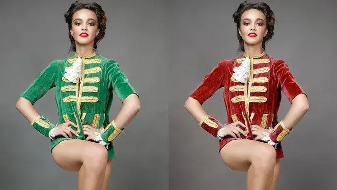 Adobe Photoshop zmiana koloru ubrania przed i po