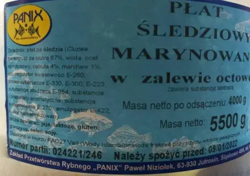 etykieta śledzie w occie skład
