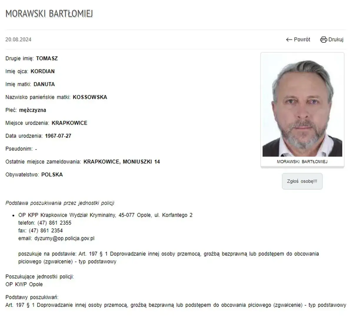 Bartłomiej Morawski aktor list gończy