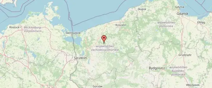 Mapa Polski z zaznaczonym Szczecinem i jego okolicami