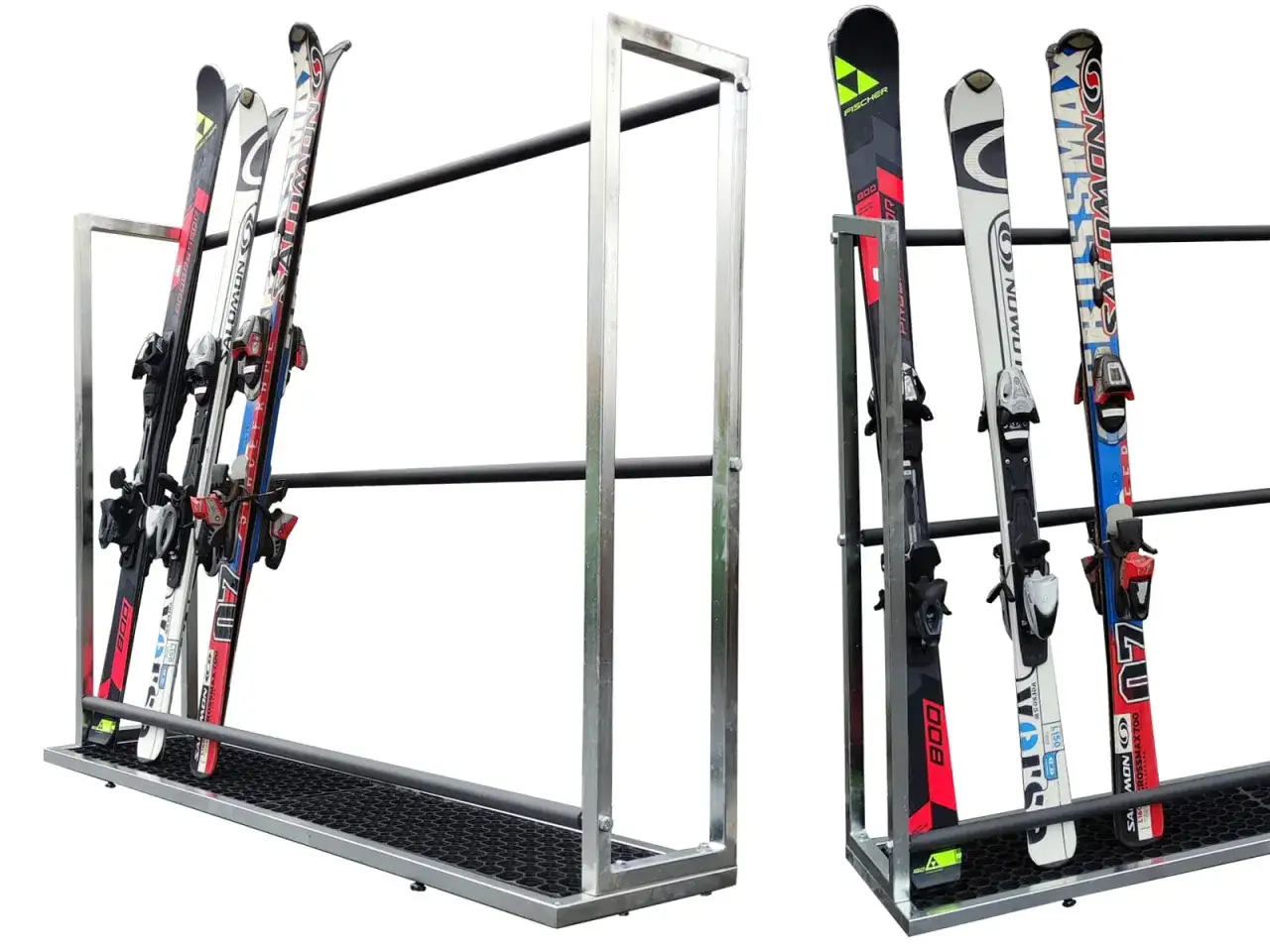 Stojak na narty przed i po organizacji