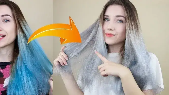 wypłukiwanie się koloru z włosów, niebieski kolor włosów zmieniający się w zielony, różowy kolor włosów zmieniający się w pomarańczowy