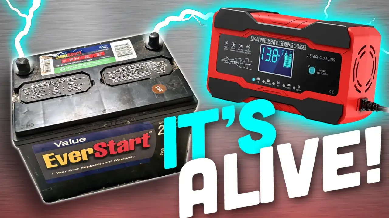 Rozładowany akumulator EverStart nie chce się ładować, ale inteligentna ładowarka 12V/24V z funkcją naprawy przywraca go do życia.