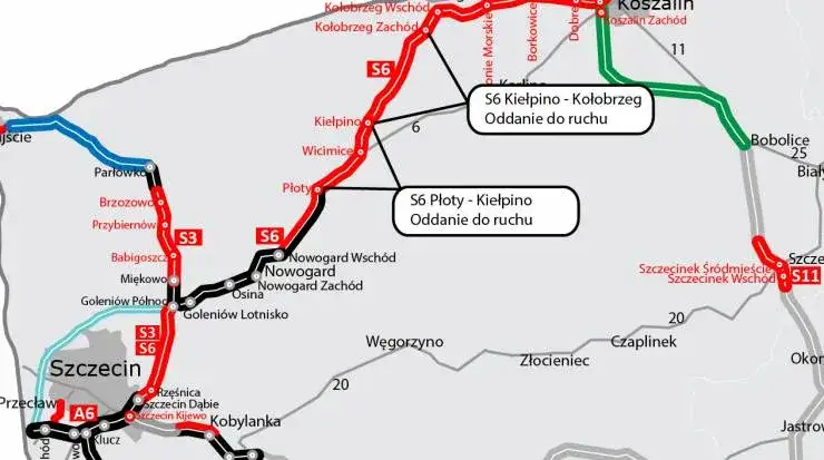 Mapa trasy Szczecin Kołobrzeg S6