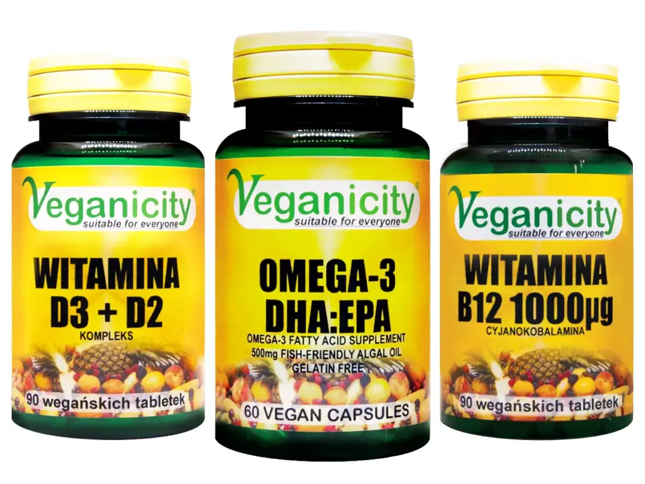 Suplementy diety wegańskiej B12 D Omega-3