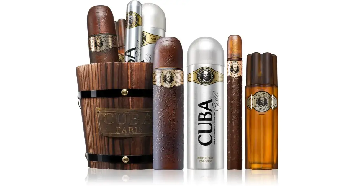 perfumy Cuba r&oacute;żne rodzaje flakony na białym tle