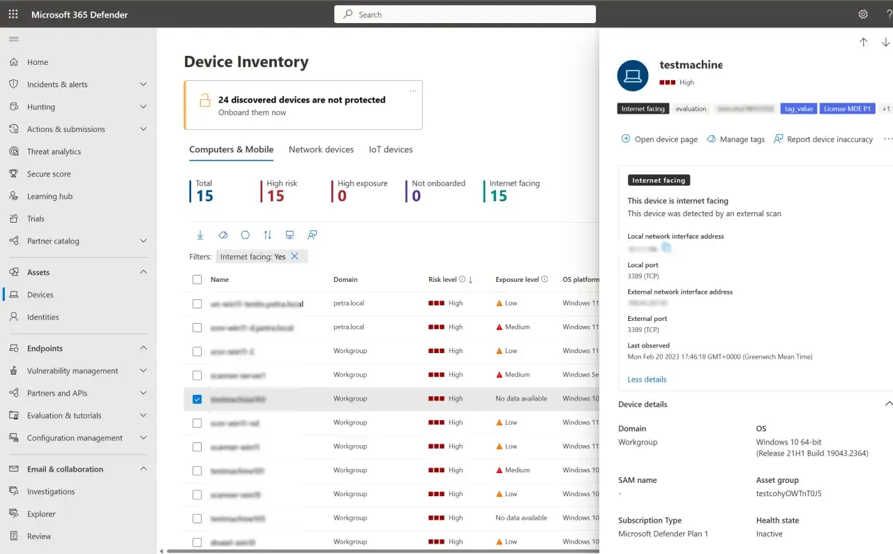 Microsoft Defender interfejs