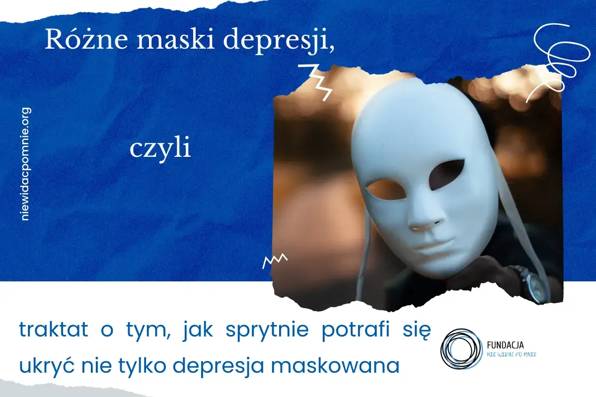 różne maski lub twarze symbolizujące różne rodzaje depresji