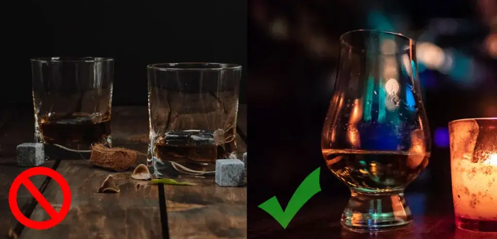whisky w kieliszkach o różnych temperaturach, molekuły aromatu