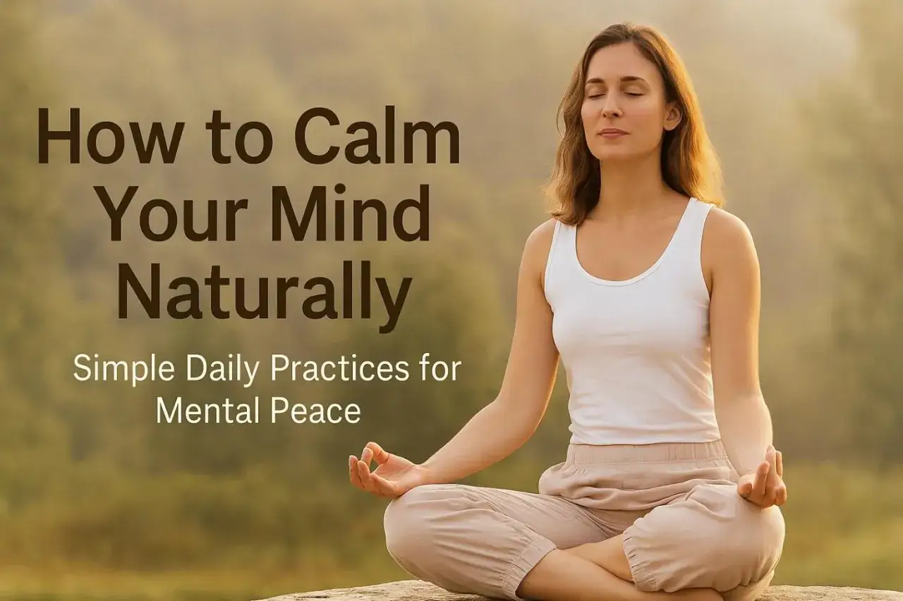 Kobieta medytuje na łonie natury, ucząc się, jak się zrelaksować. Proste ćwiczenia na spok&oacute;j umysłu.