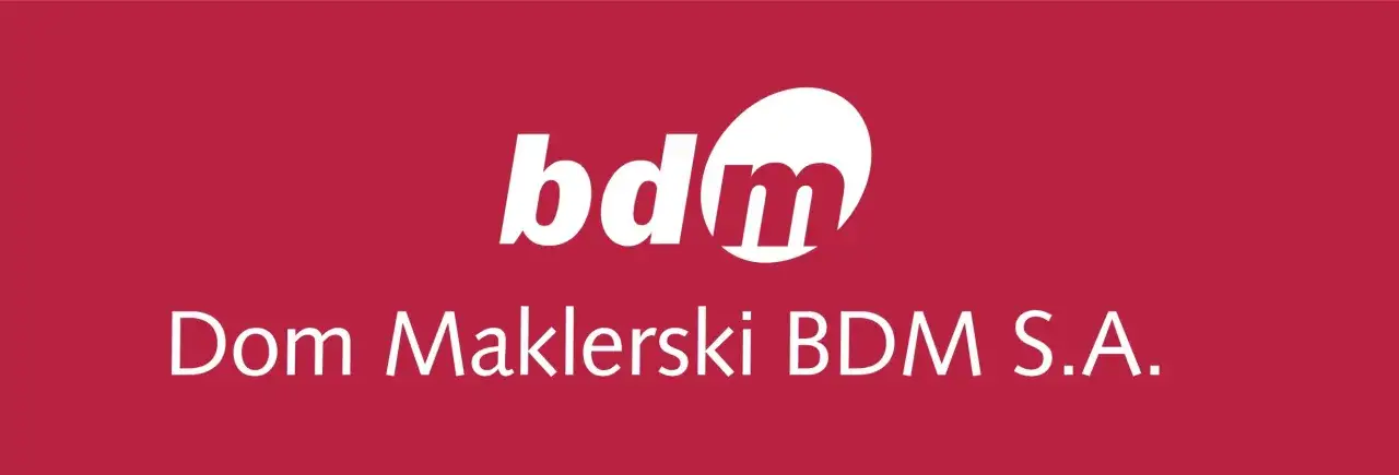 Logo BDM Dom Maklerski S.A. na czerwonym tle.
