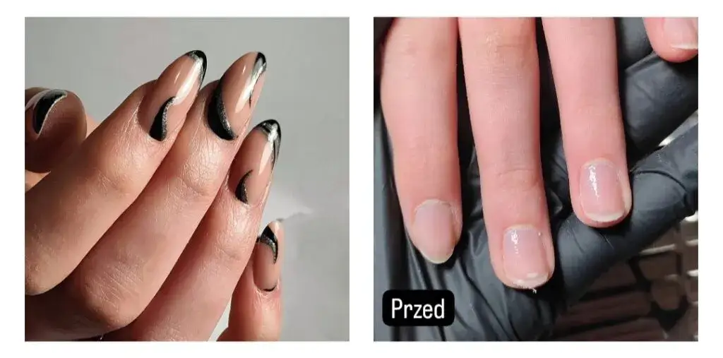 przedłużanie paznokci w domu przed i po