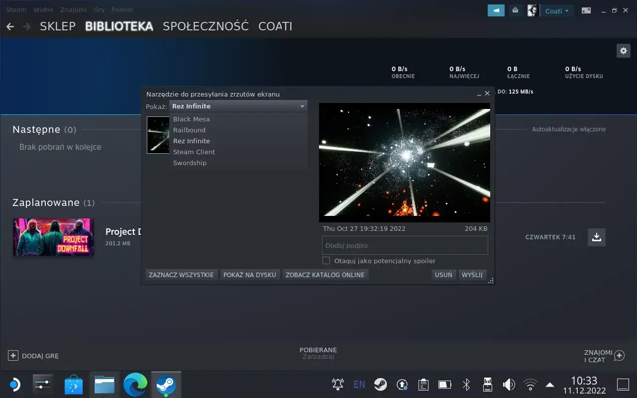Steam menedżer zrzut&oacute;w ekranu