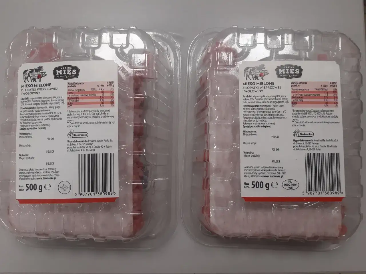 Mięso mielone z łopatki wieprzowej i wołowiny. Czy mięso z biedronki można mrozić? Tak, można je przechowywać w temperaturze od 0°C do +2°C.