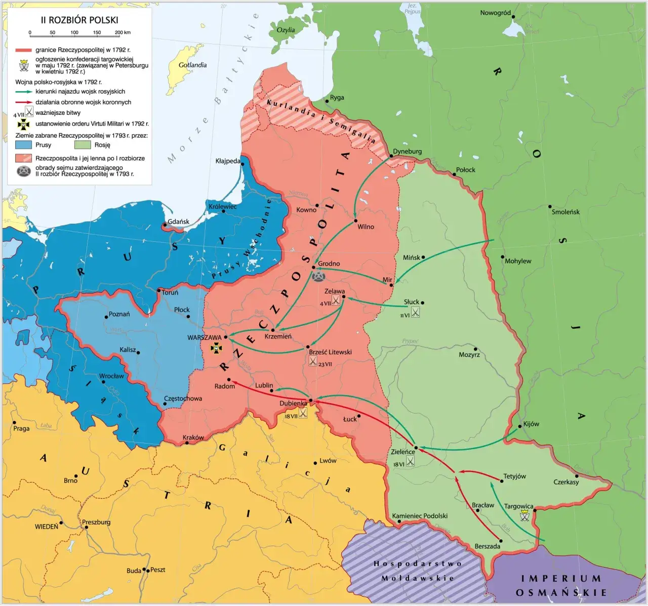 Mapa II rozbioru Polski z Gdańskiem