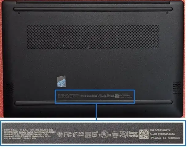 naklejka znamionowa laptop hp