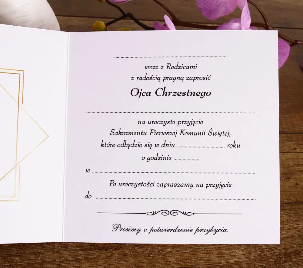 wzory zaproszeń na komunię dla chrzestnych