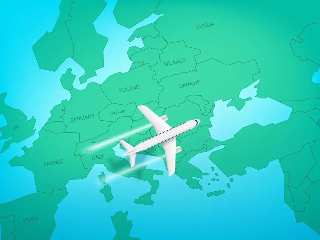 Samolot leci nad Europą, przemierzając trasę, która może odpowiedzieć na pytanie: ile leci się do Portugalii.