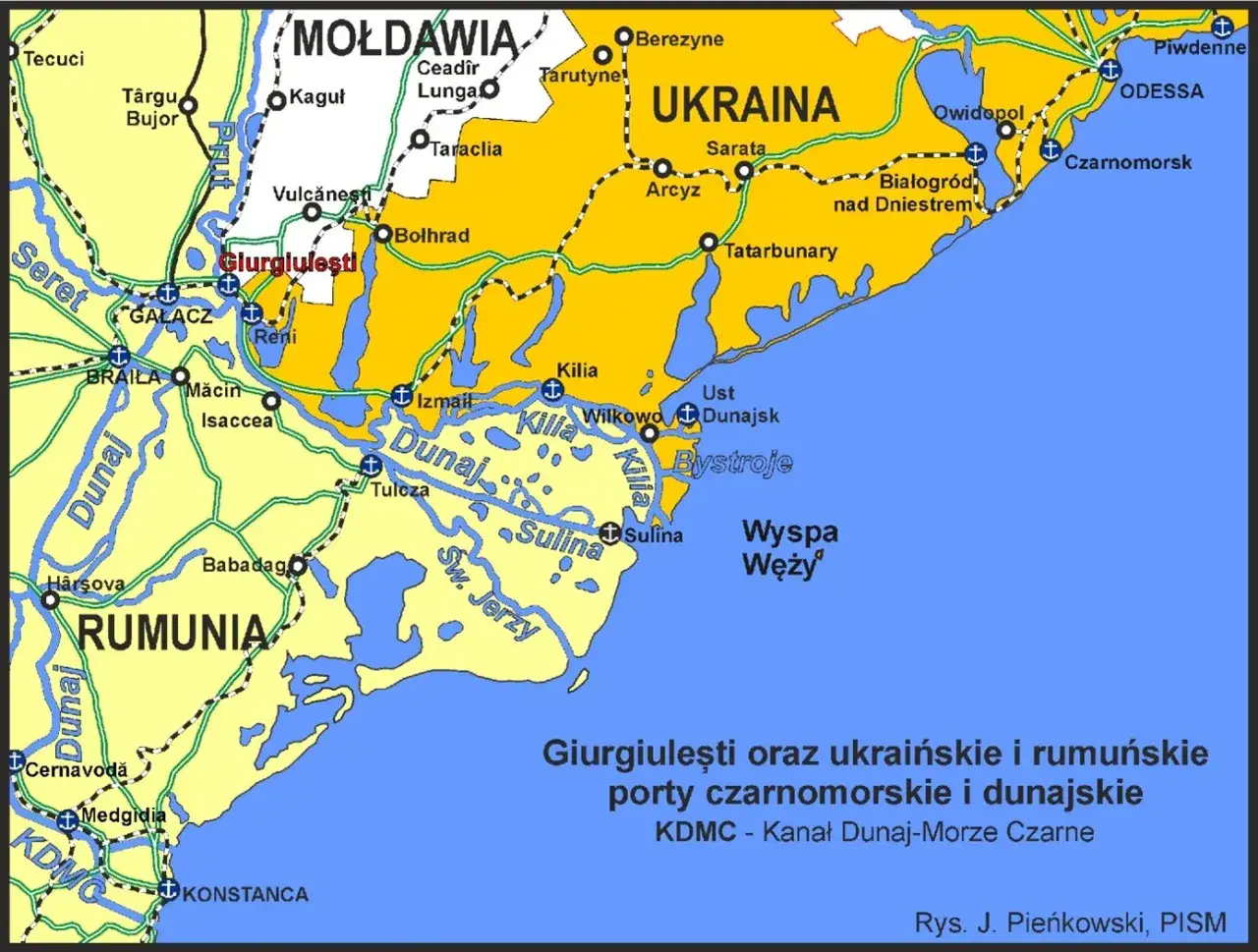 Mapa pokazuje, że Mołdawia nie ma bezpośredniego dostępu do Morza Czarnego, ale port Giurgiulești jest blisko.