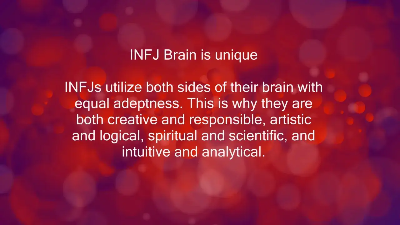 INFJ inteligencja: połączenie kreatywności, logiki i intuicji. Obraz przedstawia tekst o unikalnym sposobie myślenia INFJ.