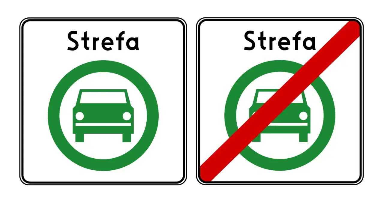 Samochody w strefie czystego transportu lub znak strefy czystego transportu