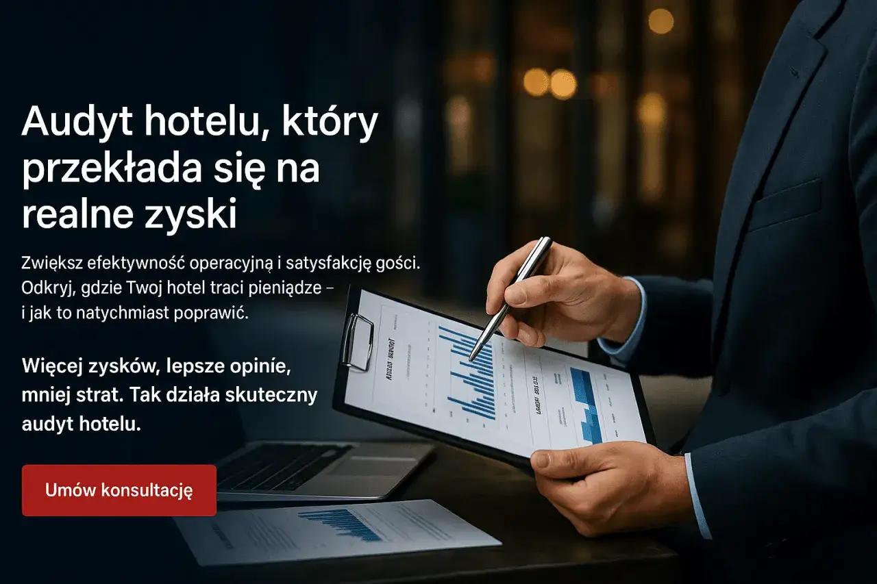 Osoba pisząca szczeg&oacute;łowy raport z audytu hotelowego