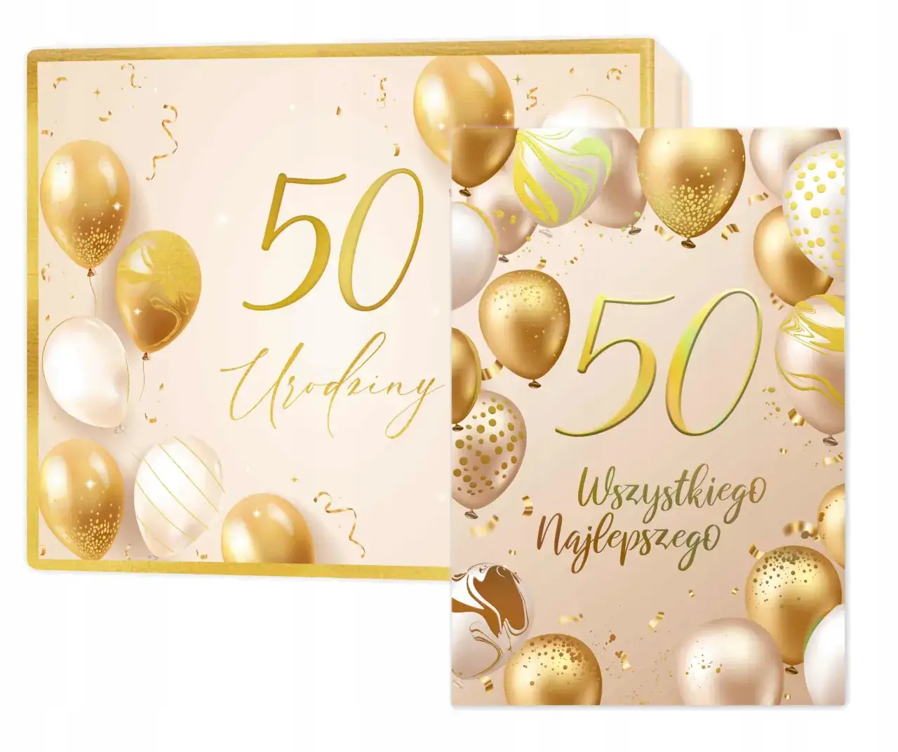 elegancka kartka urodzinowa z napisem 50 lat na stole