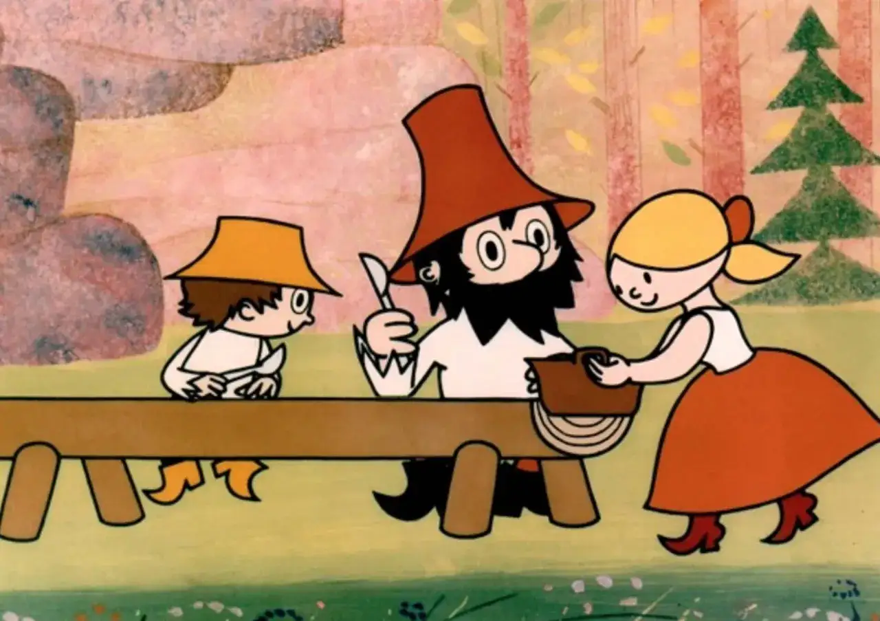 Dziecko oglądające stare bajki z dziwnymi postaciami