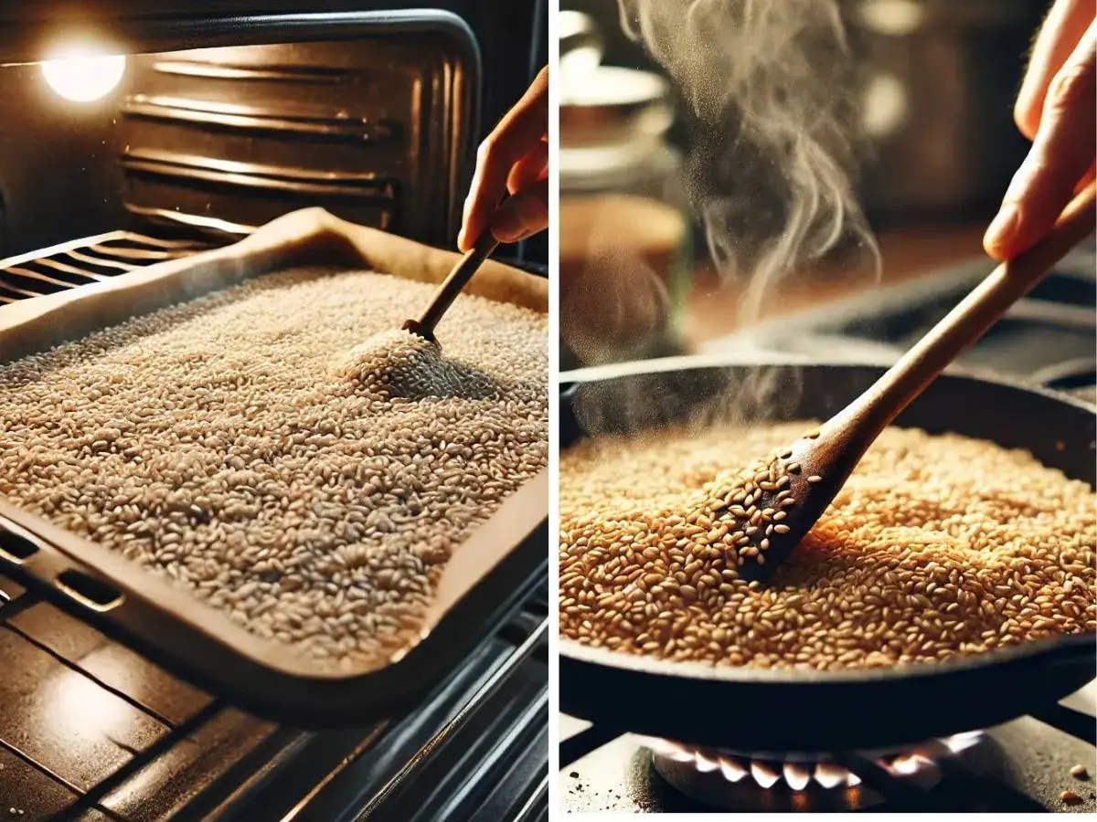 prażenie sezamu na patelni