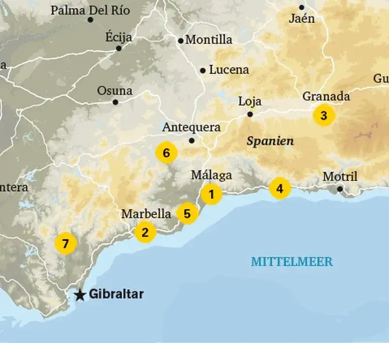 Karte Str&auml;nde Costa del Sol