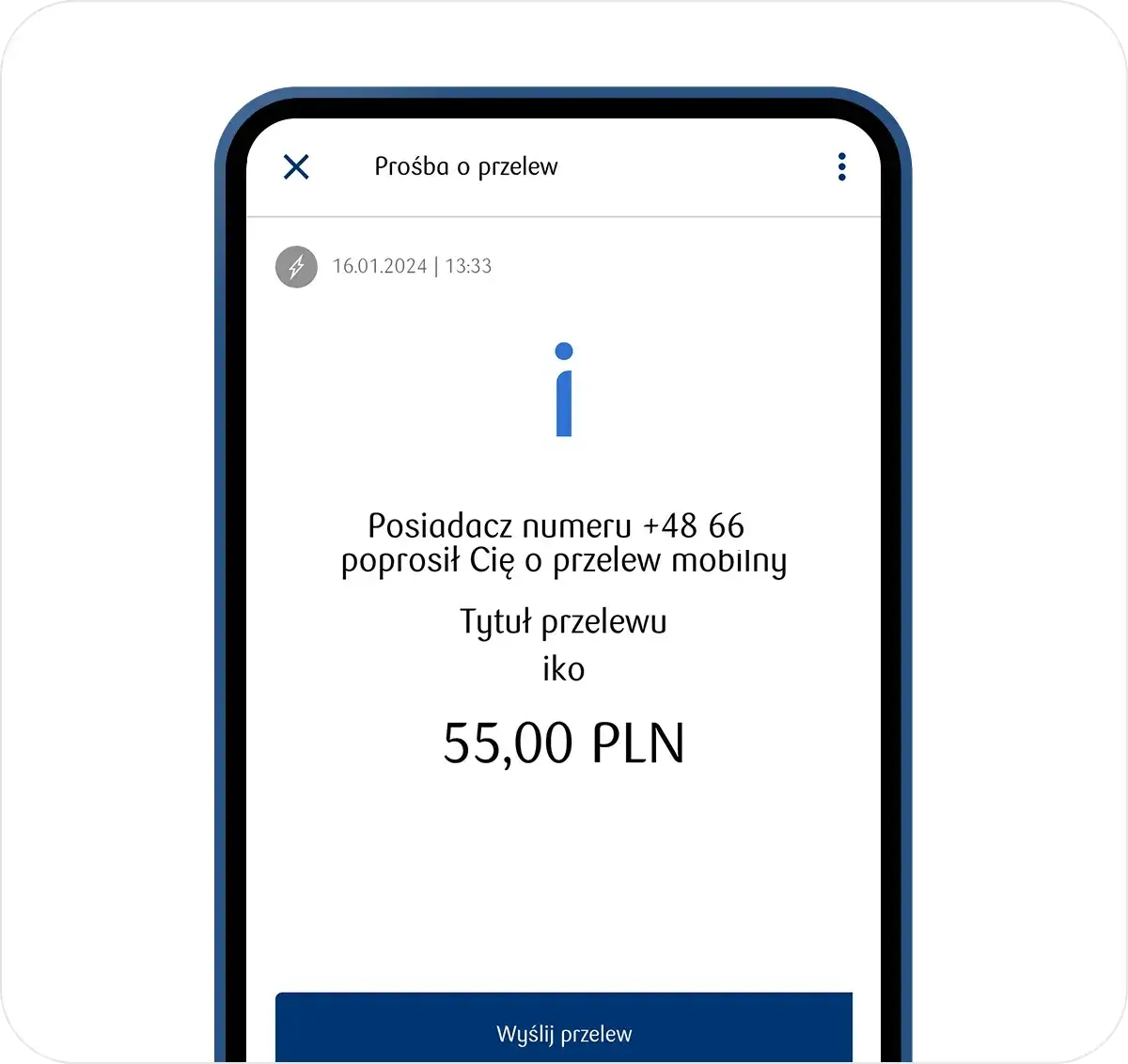 Powiadomienie o przelewie bankowym na telefonie