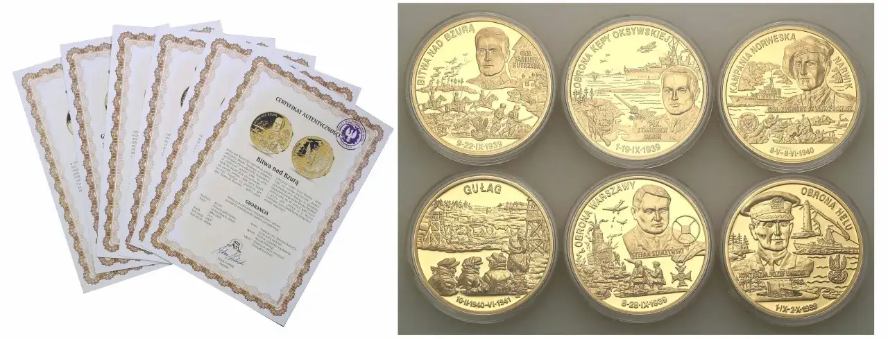 Złote monety z wizerunkami bohater&oacute;w i scenami historycznymi, wraz z certyfikatami autentyczności. Dowiedz się, jak kupić złoto inwestycyjne.