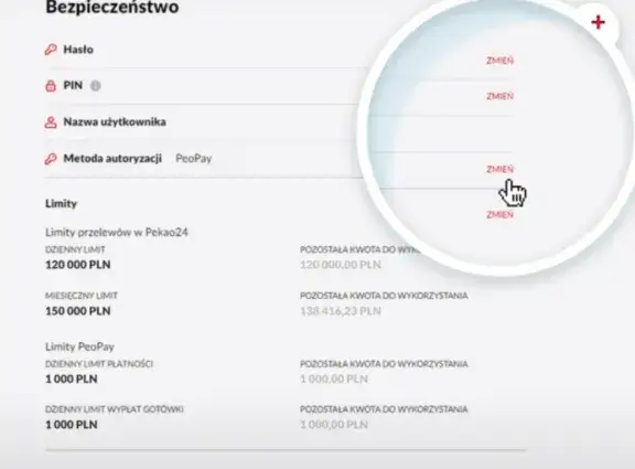 PeoPay zmiana limitu ekran aplikacji