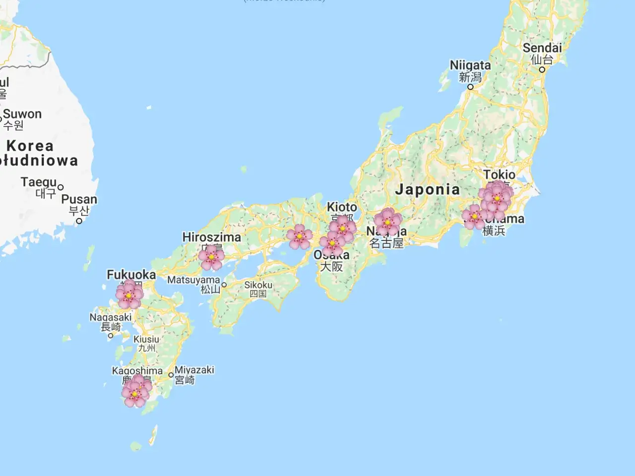 Loty do Japonii mapa trasy