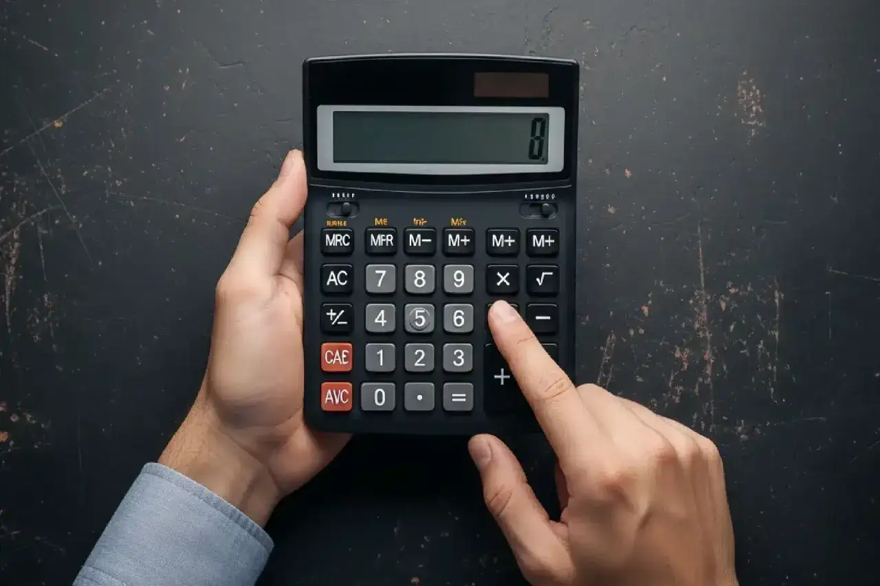 Ręce liczą na kalkulatorze, zastanawiając się, czy loteria 