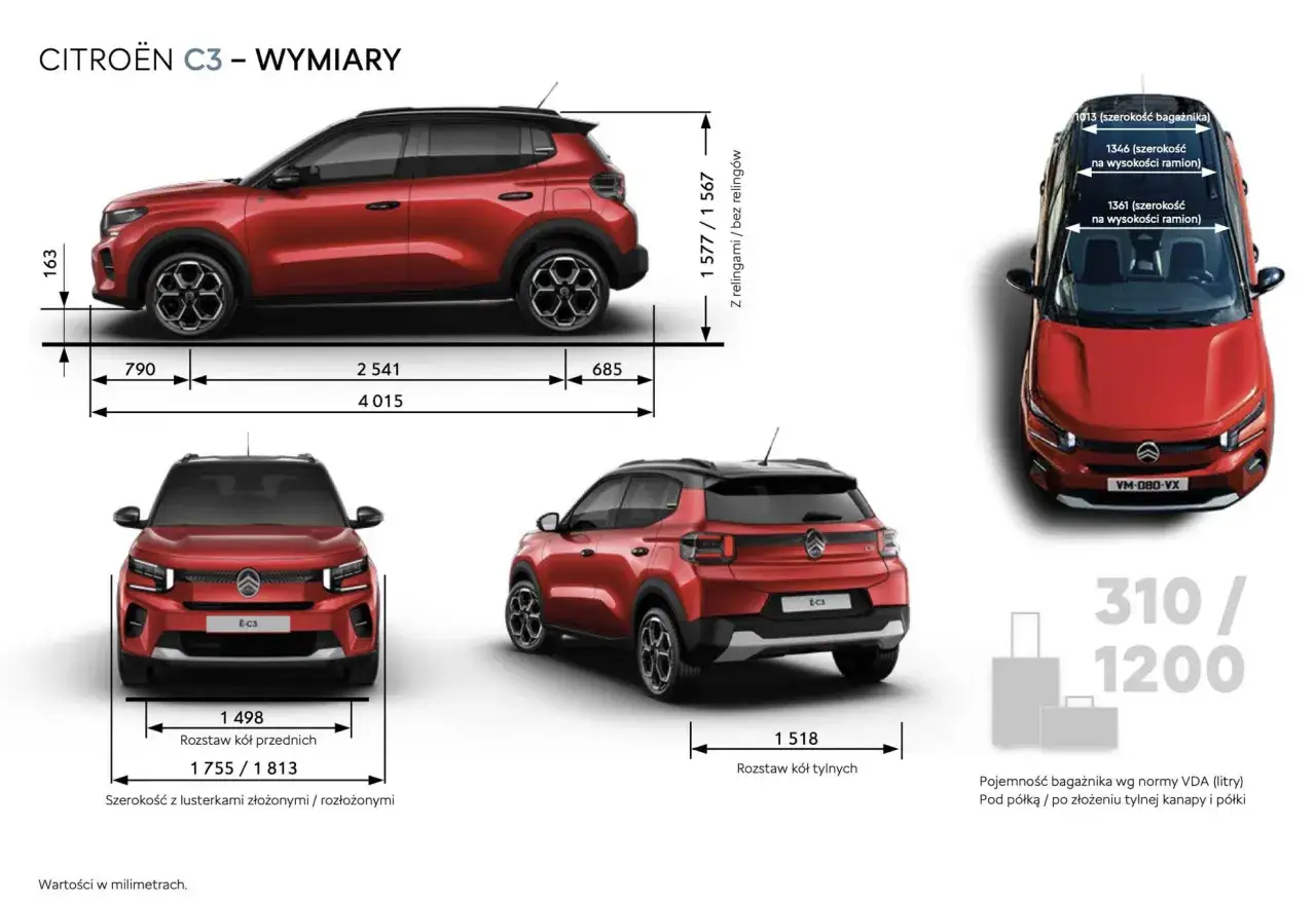 Citroën C3 2024 wymiary zewnętrzne