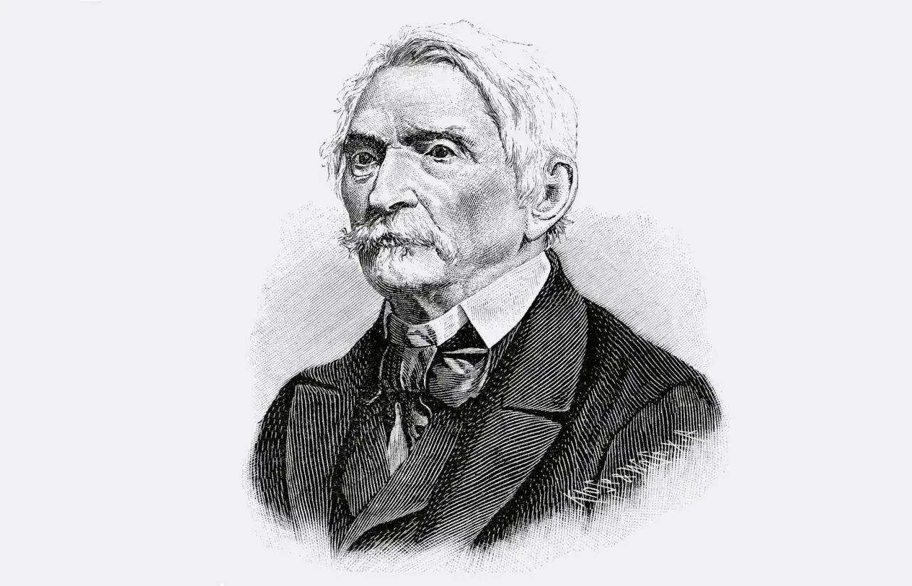 Portret Aleksandra Fredry, autora dowcipnych wierszy dla dorosłych, z charakterystycznym wąsem i eleganckim strojem.