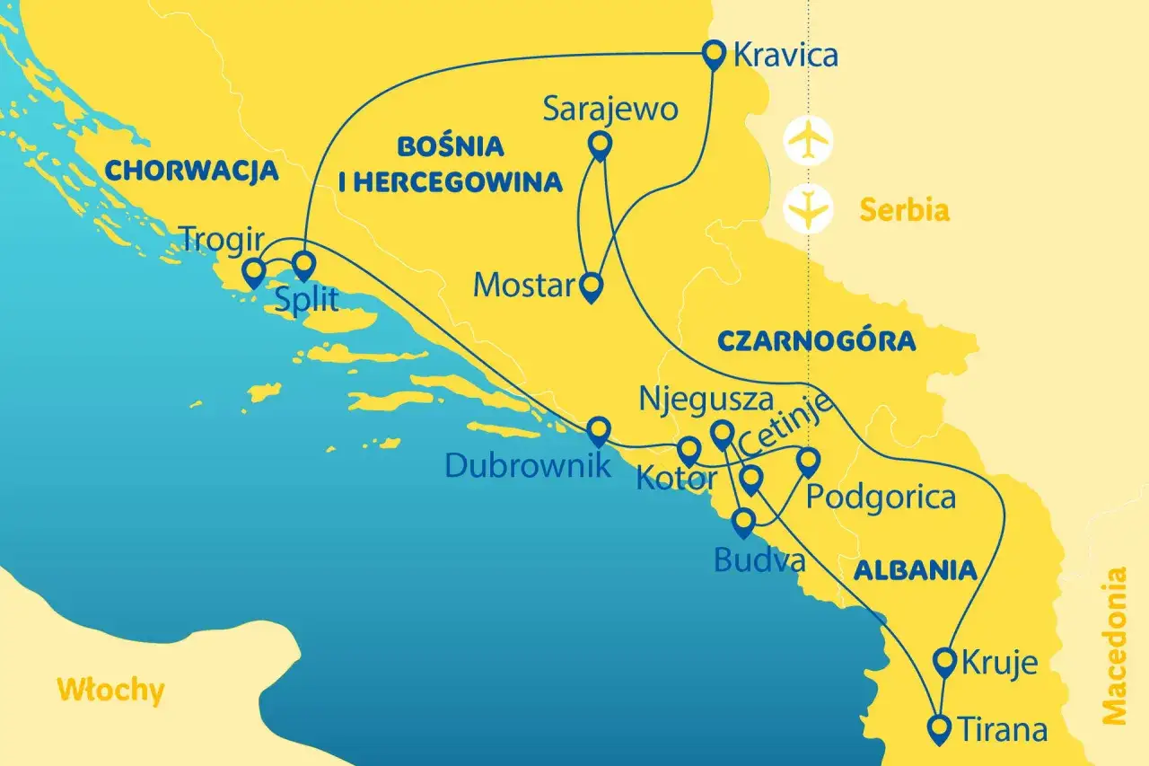 Mapa lot&oacute;w Polska Chorwacja