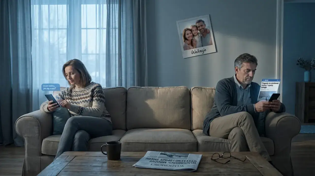 Para siedzi na kanapie, każde wpatrzone w telefon. Czy to początek problem&oacute;w, jak walczyć z zazdrością w związku?