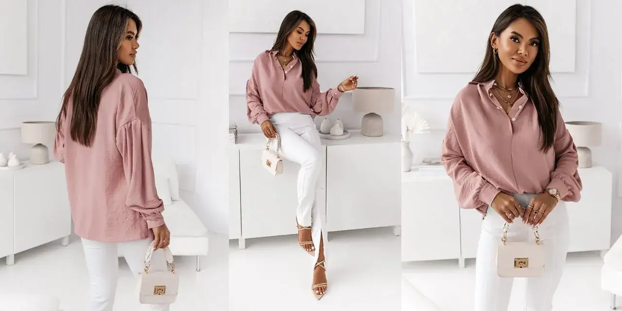 różowa koszula stylizacje casual smart casual eleganckie