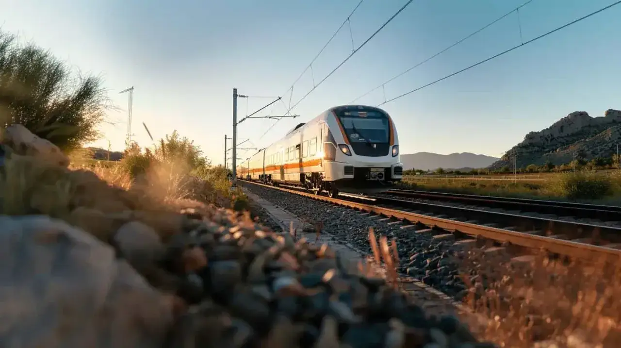Nowoczesny pociąg pędzi po torach, sunąc przez malowniczy krajobraz w kierunku Bergamo i Mediolanu.