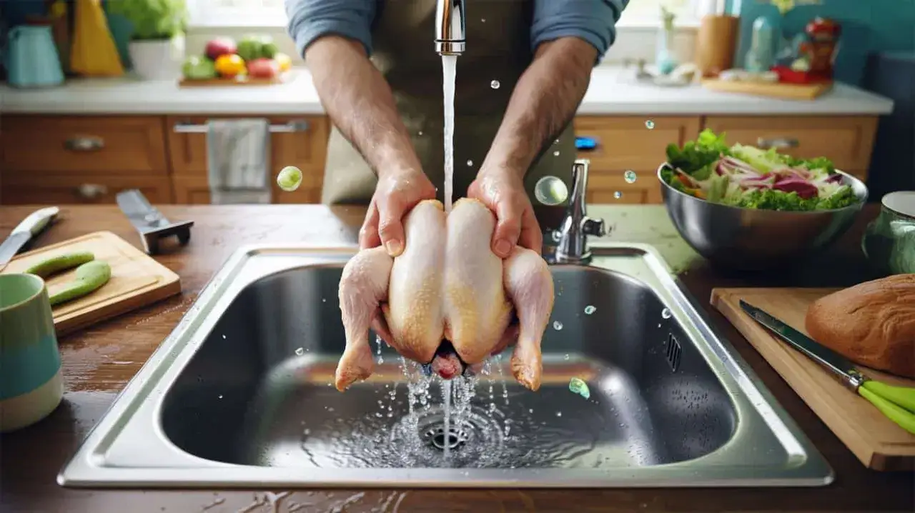 Rozprzestrzenianie bakterii w kuchni mycie surowego mięsa