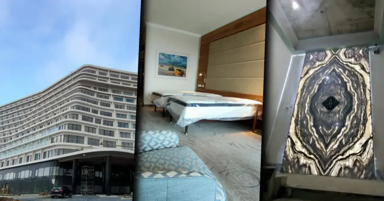 Hotel Gołębiewski w Pobierowie: zobacz fasadę, pokój z łóżkami i ozdobną ścianę. Ile pokoi ma hotel?