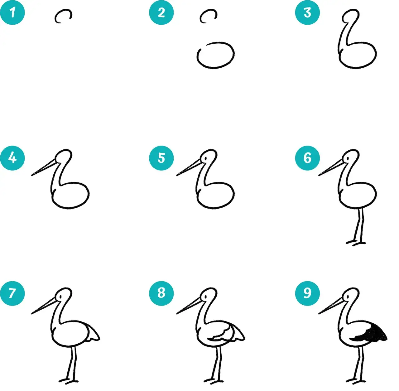 Jak narysować bociana krok po kroku dla dzieci