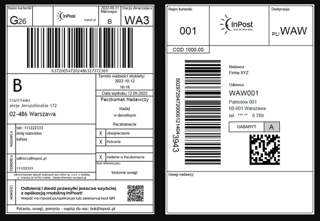 wydrukowana etykieta inpost przykład