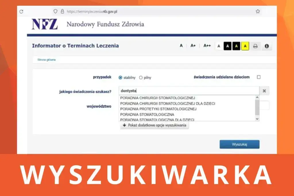 wyszukiwarka gabinetów stomatologicznych NFZ