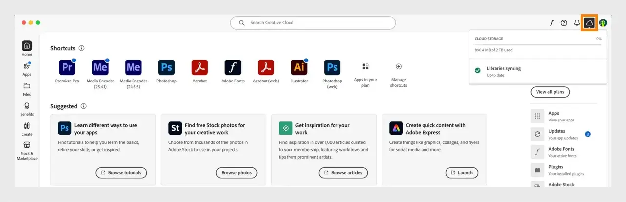 Adobe Creative Cloud przestrzeń dyskowa