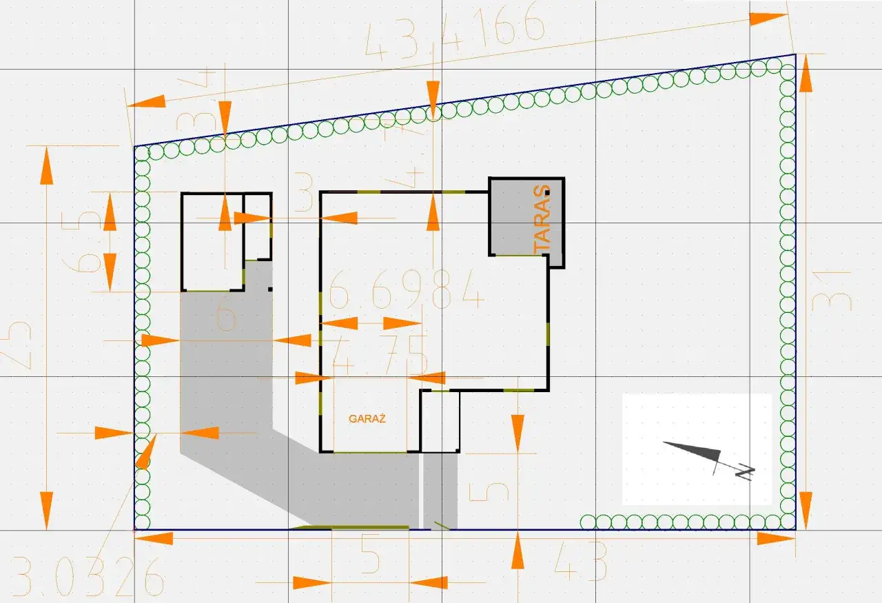 Schemat odległości garażu od granicy działki z wymiarami