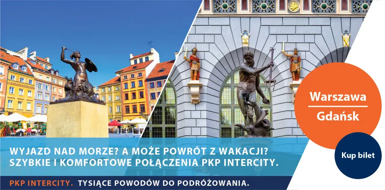 Syrenka Warszawska i Neptun Gdański zapraszają na szybki pociąg do Gdańska. Wyjazd nad morze? PKP Intercity.