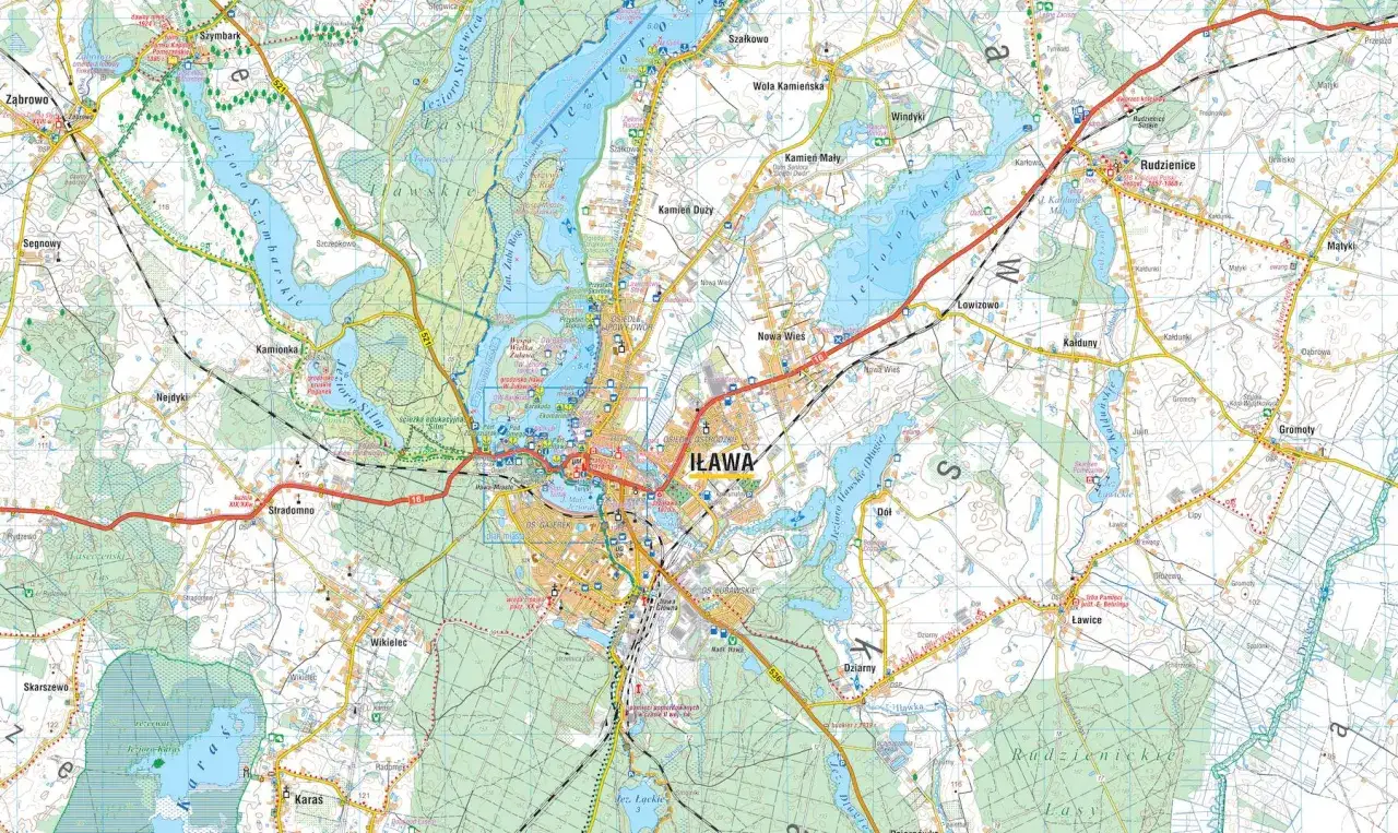Mapa turystyczna Pojezierze Iławskie atrakcje